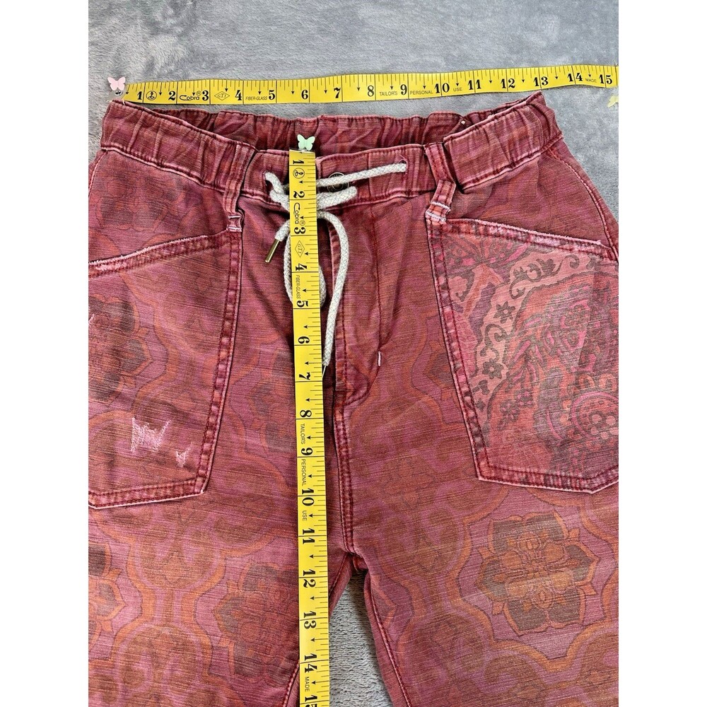 Pilcro NEW womens sleezy indie pattern magenta raw hem drawstring denim pants XS - Picture 5 of 9